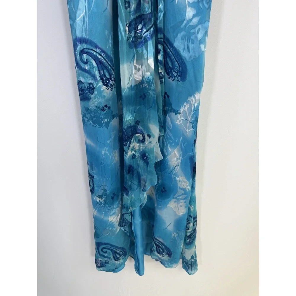 NWT VTG Y2K Cachet Blue Paisley Silk Gown Formal Dress Beaded Halter Boho Sz 8